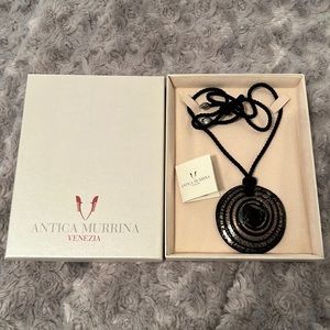 Vintage Antica Murrina Venezia Black Round Pendant Necklace BNIB